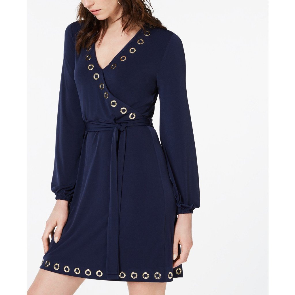 Michael Kors Grommet-Detail Wrap Dress True Navy
